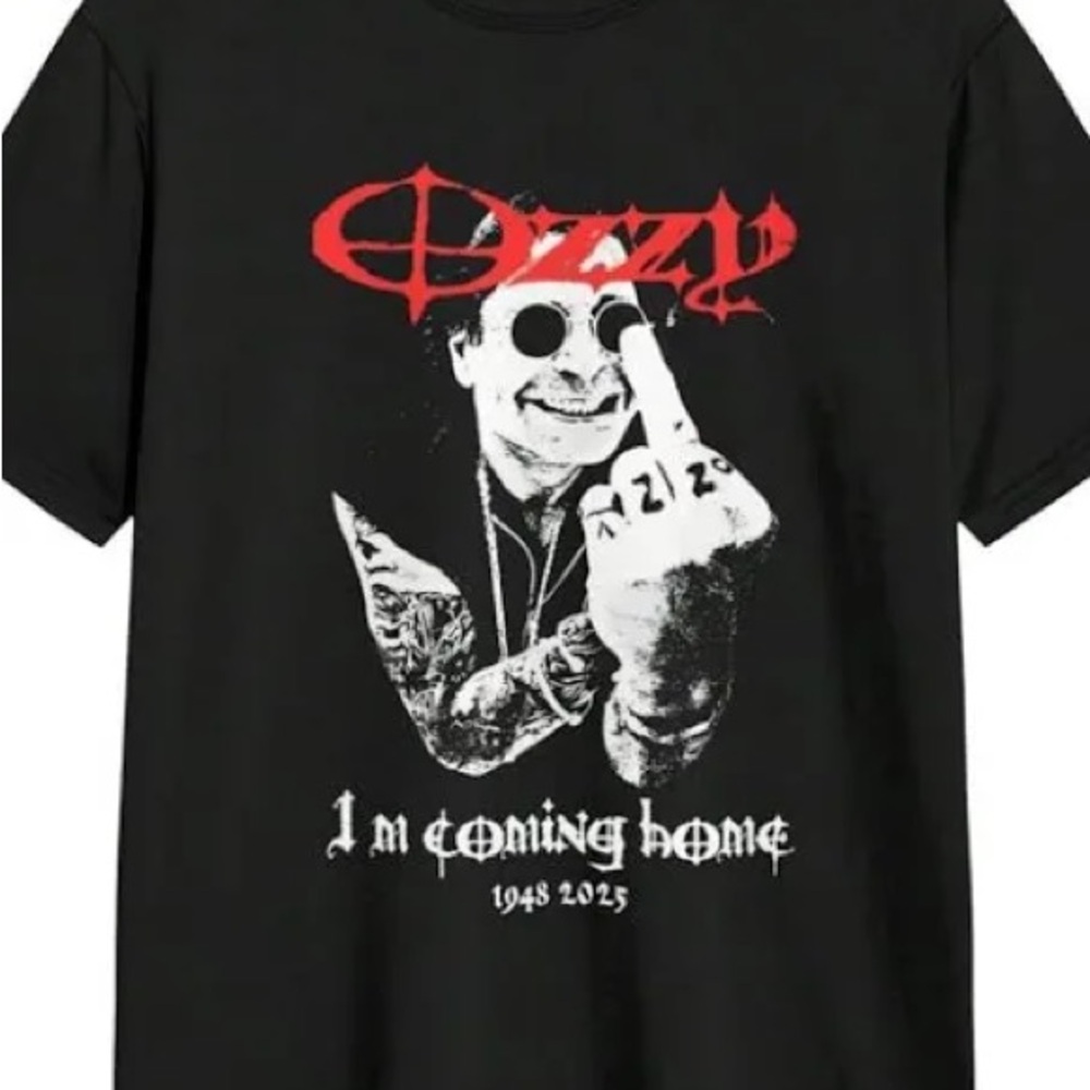 Black Graphic T-Shirt with Red and White Print